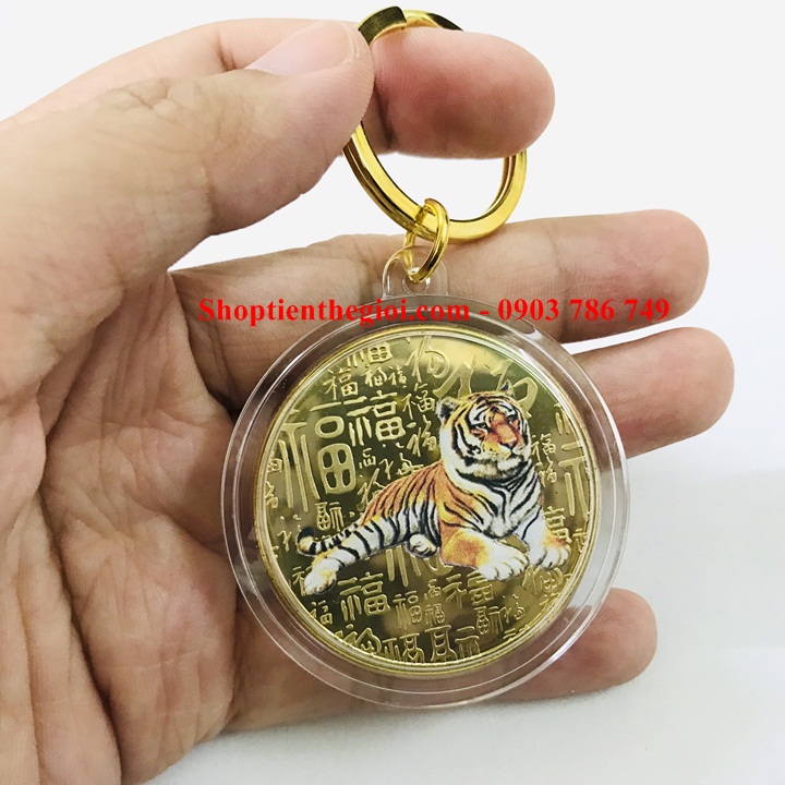 Móc khóa xu con cọp In Màu 3D vàng - SP005322